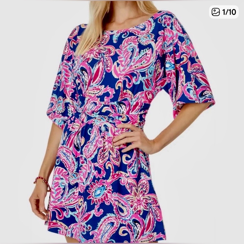Lilly Pulitzer Parigi Pink Boat Neck Flitting About Romper Medium New